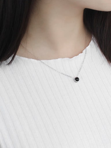 Simple Little Black Round Carnelian stone Silver Necklace