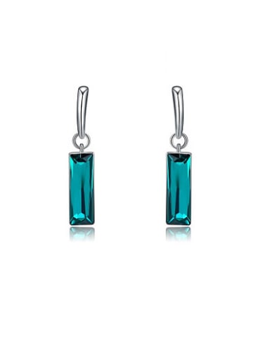 Blue Square Shaped Austria Crystal Drop Earrings