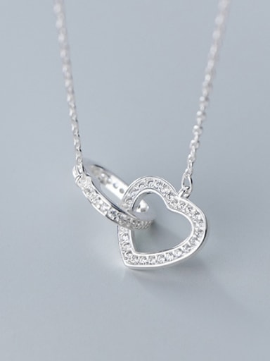 925 Sterling Silver With Platinum Plated Simplistic Heart Necklaces