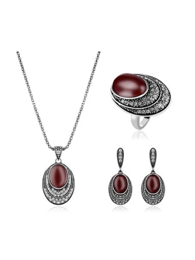 2018 2018 2018 2018 2018 Alloy Antique Silver Plated Vintage style Artificial Stones Oval-shaped Three Pieces Jewelry Set