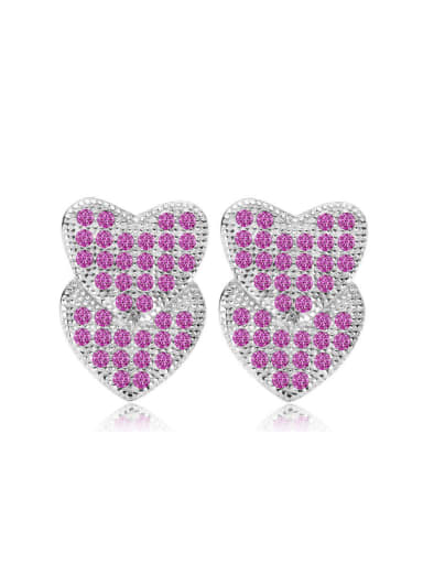 Double Heart-shape Amethyst Stud Earrings