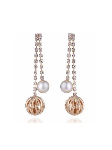 Fashion Hollow Ball Artificial Pearl Rhinestones Copper Drop Earrings