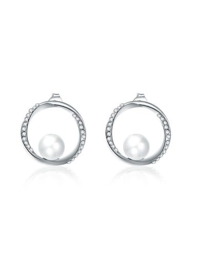 Elegant Silver Plated Artificial Pearl Stud Earrings