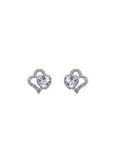 Copper Alloy White Gold Plated Fashion Heart Crystal stud Earring