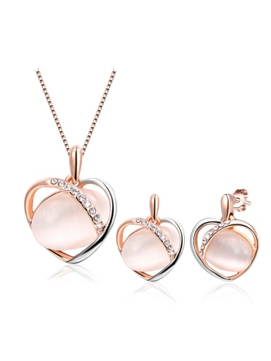 All-match Heart Shaped Rose Gold Plated Opal Two Pieces Jewelry Set