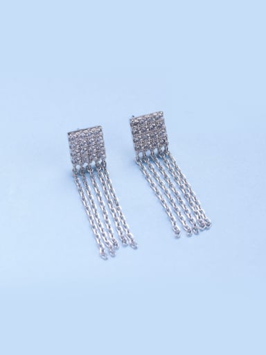 Square Shaped Silver Tassel Earrings