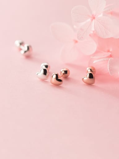 925 Sterling Silver With Rose Gold Plated Simplistic Smooth Heart Stud Earrings