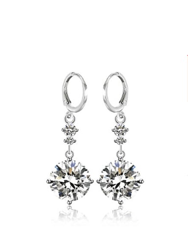 Copper Alloy White Gold Plated Fashion Round Zircon drop earring