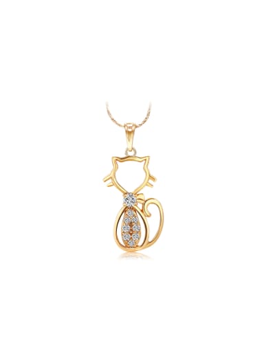 Copper Alloy 18K Gold Plated Fashion Kitty Zircon Necklace