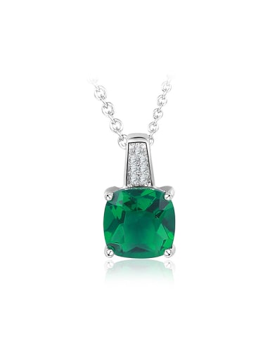 Elegant Green Glass Stone Platinum Plated Necklace