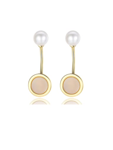925 Sterling Silver With Gold Plated Simplistic Round Drop Earrings