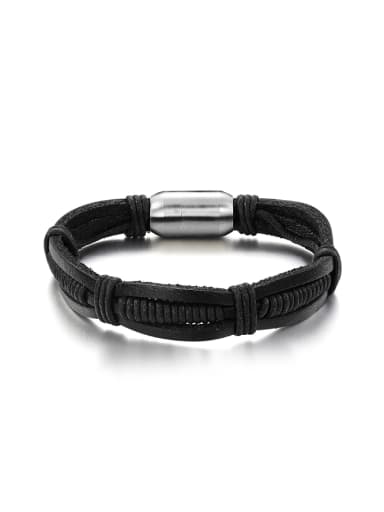 Simple Black PU Braided Rope Men Bracelet