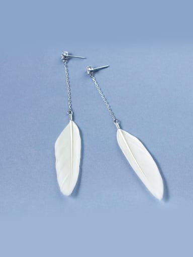 Creative Feather Shaped S925 Silver Rhinestone Drop Earrings