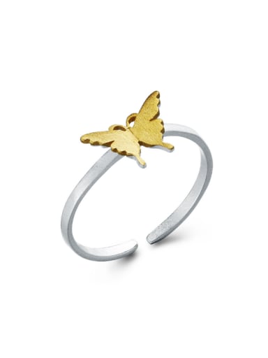 Fashion All-match Gold Butterfly Silver Opening Ring