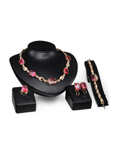 Alloy Imitation-gold Plated Fashion Stones Four Pieces Jewelry Set