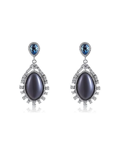Exquisite Black Oval Shaped Opal Drop Earrings