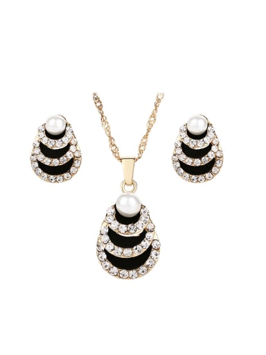 Fashion Artificial Peals Cubic Rhinestones Alloy Two Pieces Jewelry Set