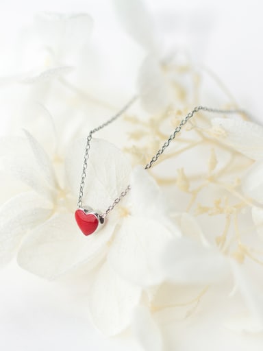 Elegant Red Heart Shaped Glue S925 Silver Necklace