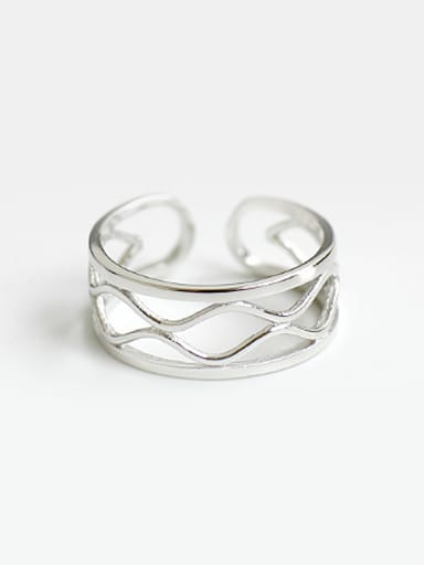 Simple Two-band Slim Water Wave Line Silver Opening Ring
