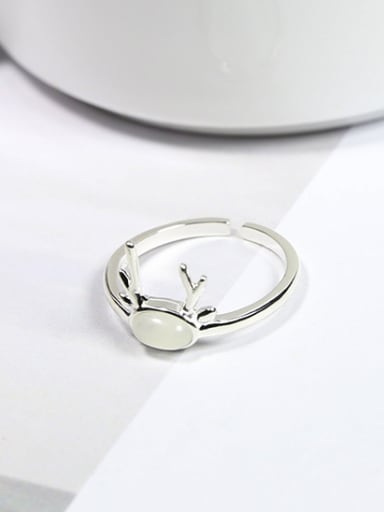Simple Tiny Deer Antlers White Opal Stone 925 Silver Ring