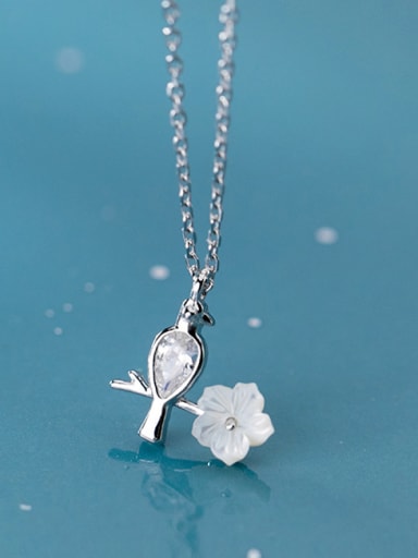 925 Sterling Silver With Platinum Plated Cute Little Bird Flower Necklaces