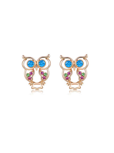 Lovely Colorful Austria Crystals Owl Shaped Stud Earrings