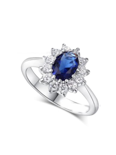 High Quality Blue Zircon White Plated Ring