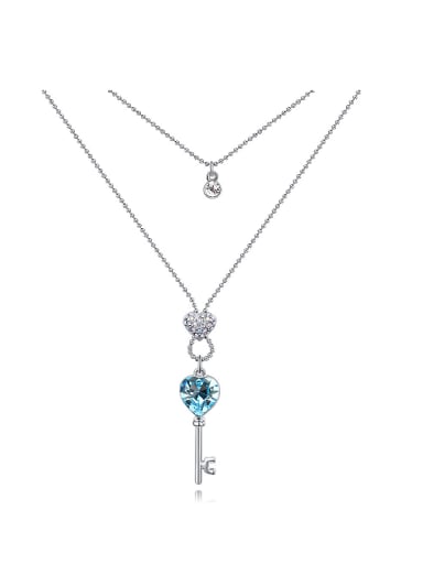 Exquisite Little Key Pendant austrian Crystals Double Layer Necklace