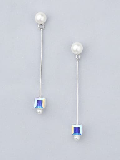 Charming Square Shaped Zircon Pearl Drop Earrings