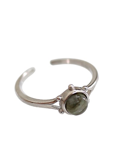 Simple Round Grey stone Silver Opening Ring