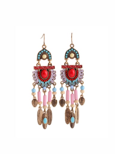 Alloy Feather Colorful Stones Drop Chandelier earring