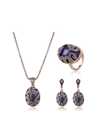 2018 Alloy Antique Gold Plated Vintage style Artificial Stones Three Pieces Jewelry Set