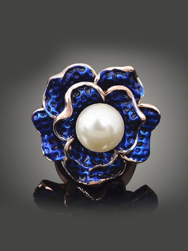Fashion Exaggerated Blue Flower Artificial Pearl Alloy Ring