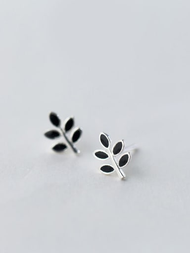 S925 Silver Small Fresh Single Olive Leaf Opening Ring and cuff Earring
