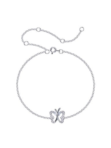 Simple Shiny Tiny Zirconias-covered Butterfly 925 Silver Bracelet