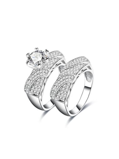 Women Elegant Platinum Plated Geometric Shaped Zircon Ring Set