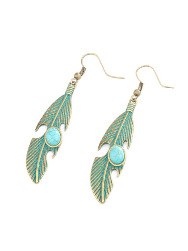 Personalized Antique Bronze Plated Turquoise stone Leaf Alloy Drop Earrings