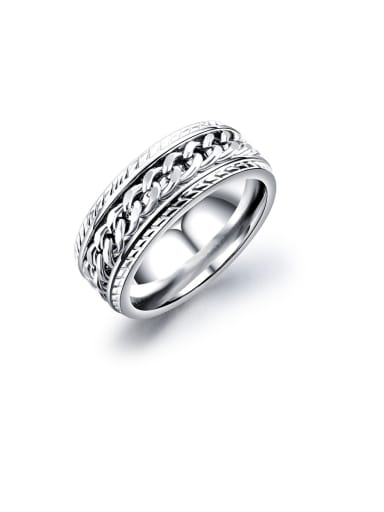 Titanium With White Gold Plated Simplistic Fringe  Chain Band Rings