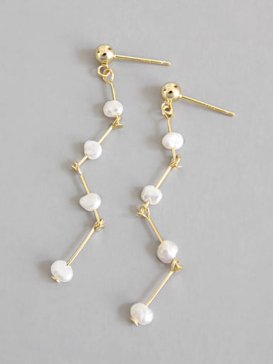Sterling silver simple synthetic pearl  tassel earring
