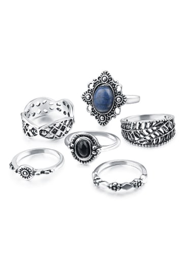 Retro style Resin stones Antique Silver Plated Ring Set