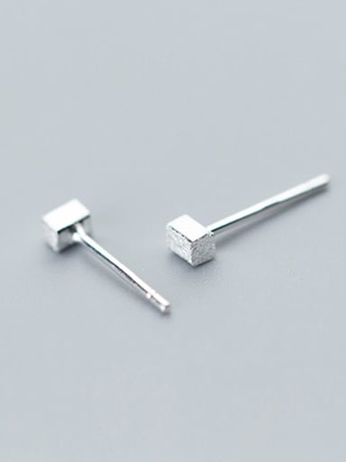 Sterling silver simple brushed square geometry mini earrings