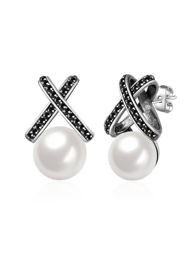Elegant Cross Shaped Artificial Pearl Earrings