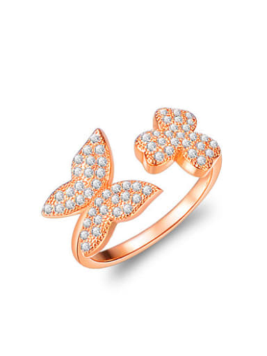 Exquisite Rose Gold Plated Butterfly Shaped Zircon Ring