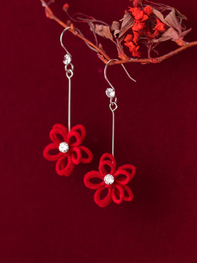 925 Sterling Silver With Platinum Plated Simplistic Flower Hook Earrings