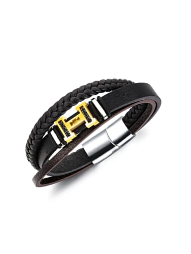 Personalized Artificial Leather Woven Gold Plated Bracelet