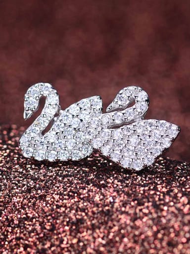 Elegant Cubic Zirconias-covered Swan 925 Silver Stud Earrings