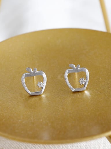 925 Sterling Silver With Silver Plated Simplistic apple Stud Earrings