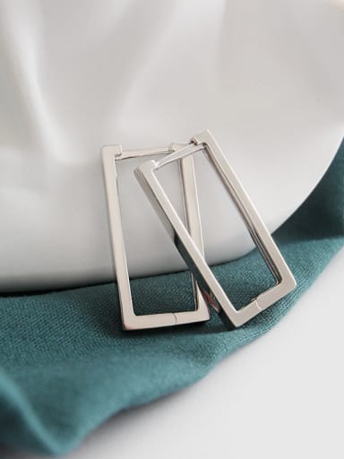 925 Sterling Silver With Platinum Plated Simplistic Square Clip On Earrings