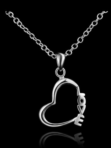 Simple Hollow Heart LOVE 925 Sterling Silver Pendant