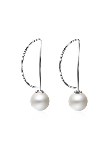Simple White Imitation Pearl Copper Earrings
